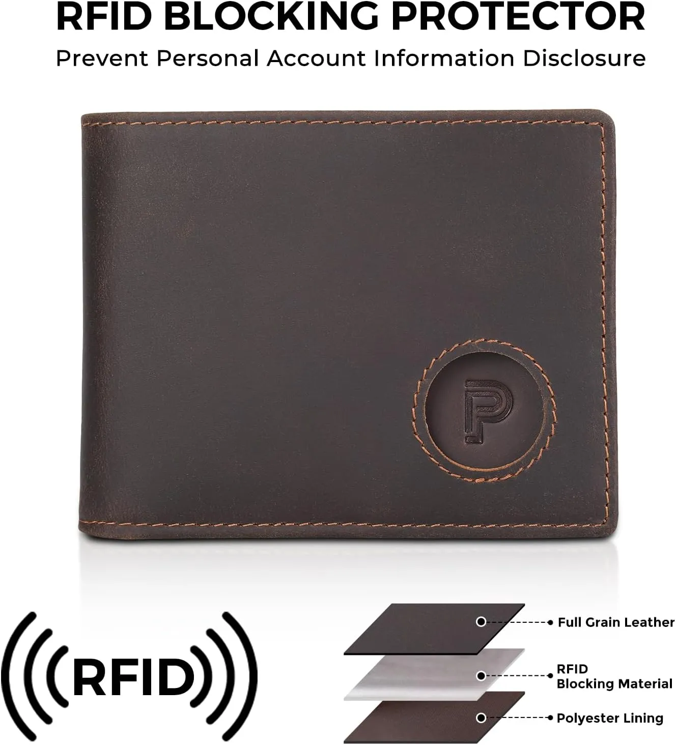 Polare RFID Blocking Cowhide Leather Bifold Wallet For Men with 2 ID Windows
