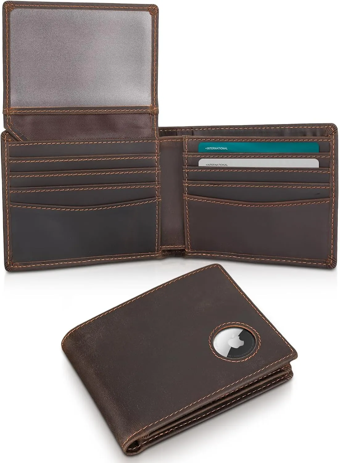 Polare RFID Blocking Cowhide Leather Bifold Wallet For Men with 2 ID Windows