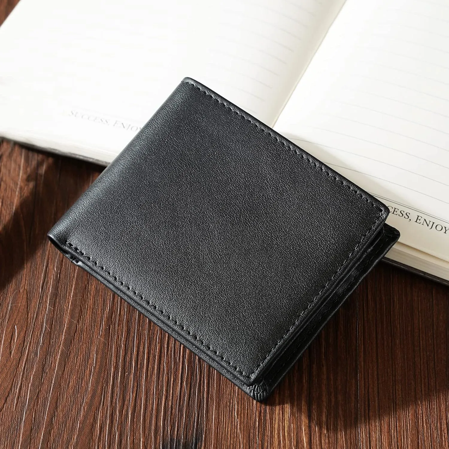 Polare RFID Blocking Cowhide Leather Bifold Wallet For Men with 2 ID Windows