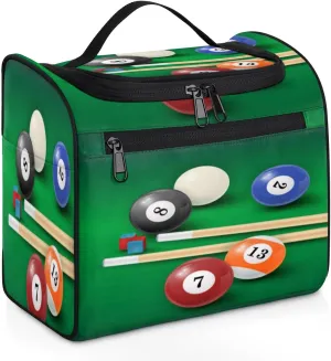 Pool Ball Chalk Cue Toiletry Bag Hanging Travel Organizer for Men and Women Makeup Cosmetic Case for Toiletries Accessories Water-resistant Bathroom Dopp Kit Shaving Bag