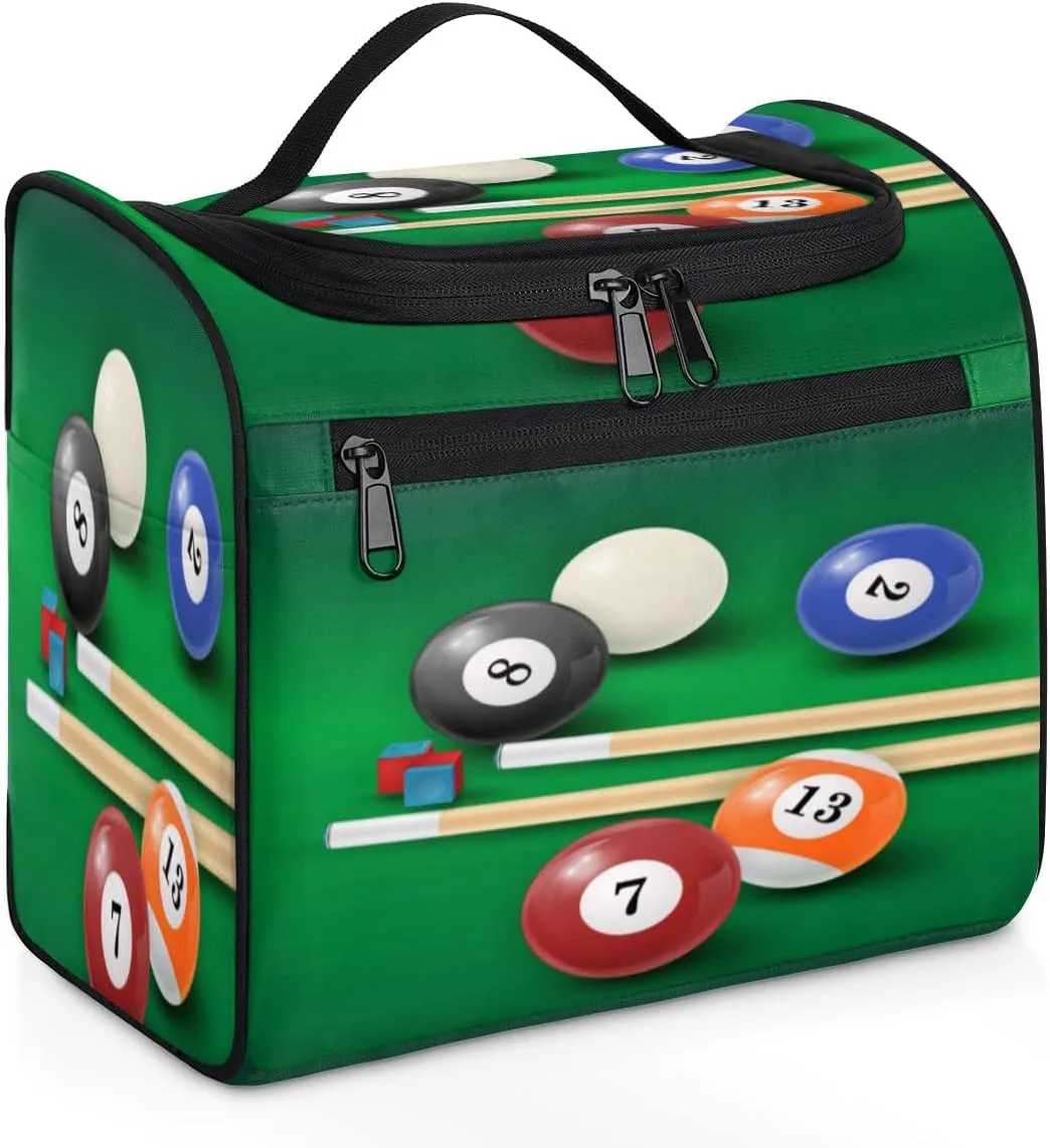 Pool Ball Chalk Cue Toiletry Bag Hanging Travel Organizer for Men and Women Makeup Cosmetic Case for Toiletries Accessories Water-resistant Bathroom Dopp Kit Shaving Bag