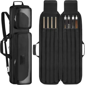 Pool Cue Case 4x4, Cue Stick Case, Pool Stick Case, Pool Cue Bag, Billiard Stick Carrying Case Bag with Multi-Pockets, Soft Padded Pool Stick Bag for 4 Butts and 4 Shafts, with Shoulder Strap