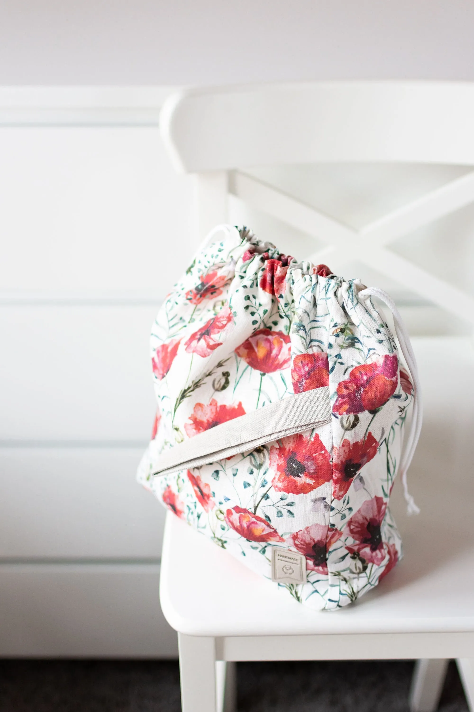Poppy Large Drawstring Knitting Project Bag. Summer Flowers collection. Special KnitterBag design.
