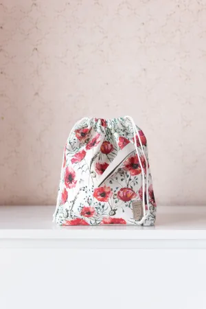 Poppy Large Drawstring Knitting Project Bag. Summer Flowers collection. Special KnitterBag design.
