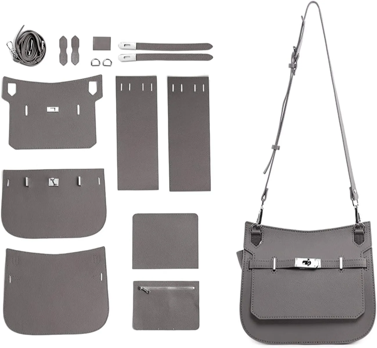 POPSEWING Designer Crossbody Bag DIY Kit for Girls, Leather Working Kit with Bag Sewing Kit for Shoulder Bag, Leather Kit for Personalized Gifts (Grey-DIY Kits)