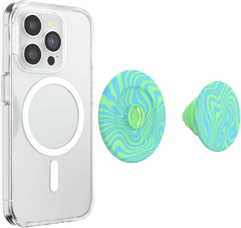 PopSockets Round Phone Grip Compatible with MagSafe, Adapter Ring Included, Phone Holder, Wireless Charging Compatible - Swirl Oasis Keylime