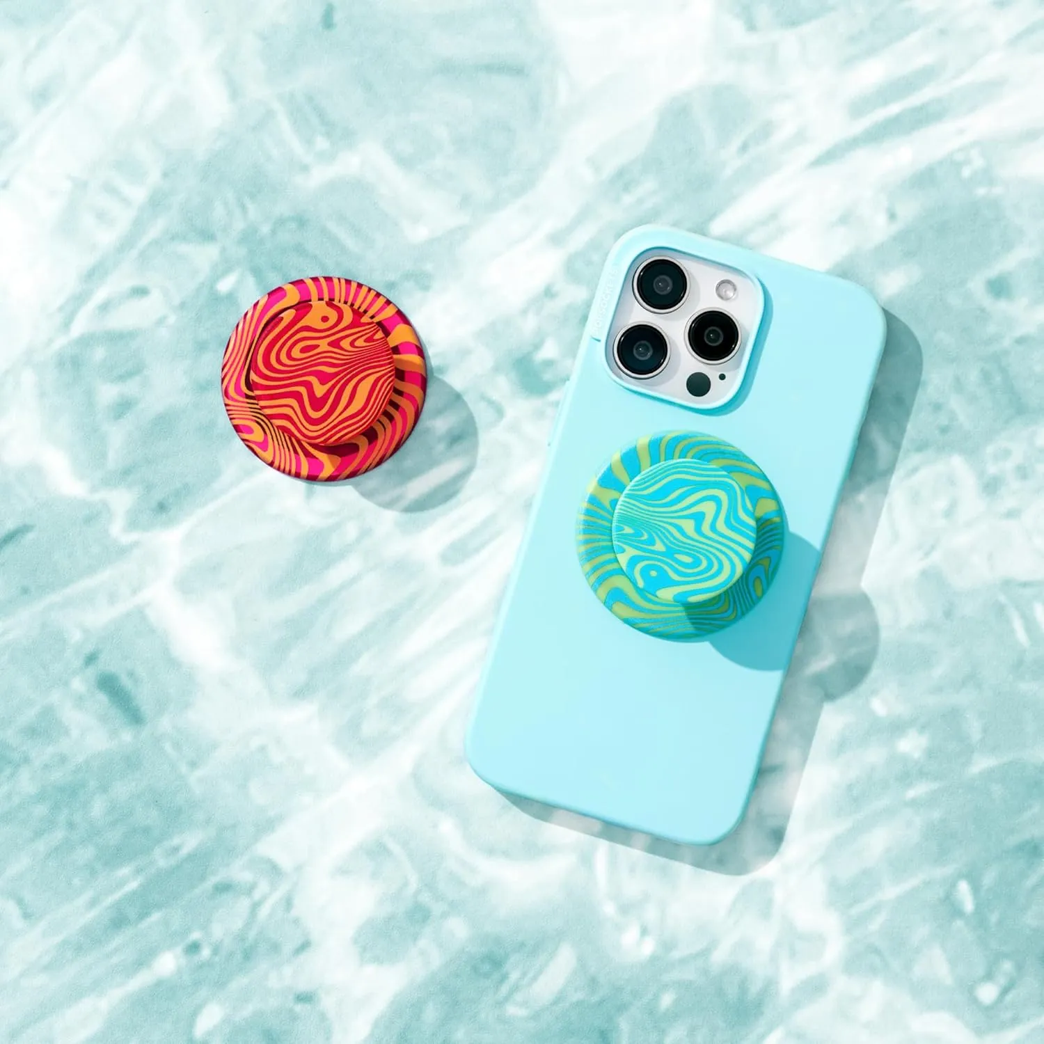 PopSockets Round Phone Grip Compatible with MagSafe, Adapter Ring Included, Phone Holder, Wireless Charging Compatible - Swirl Oasis Keylime