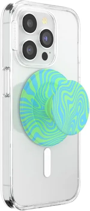 PopSockets Round Phone Grip Compatible with MagSafe, Adapter Ring Included, Phone Holder, Wireless Charging Compatible - Swirl Oasis Keylime
