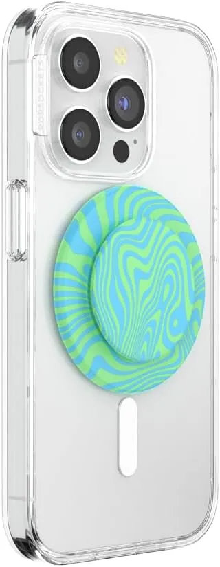 PopSockets Round Phone Grip Compatible with MagSafe, Adapter Ring Included, Phone Holder, Wireless Charging Compatible - Swirl Oasis Keylime