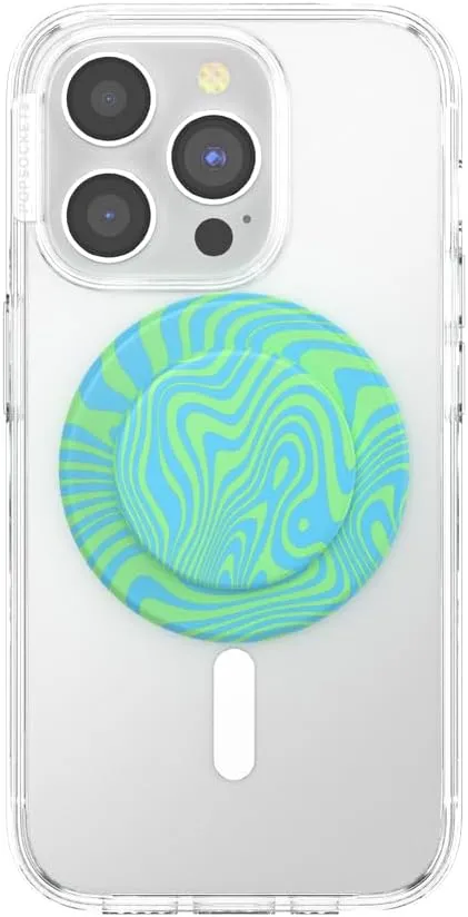 PopSockets Round Phone Grip Compatible with MagSafe, Adapter Ring Included, Phone Holder, Wireless Charging Compatible - Swirl Oasis Keylime