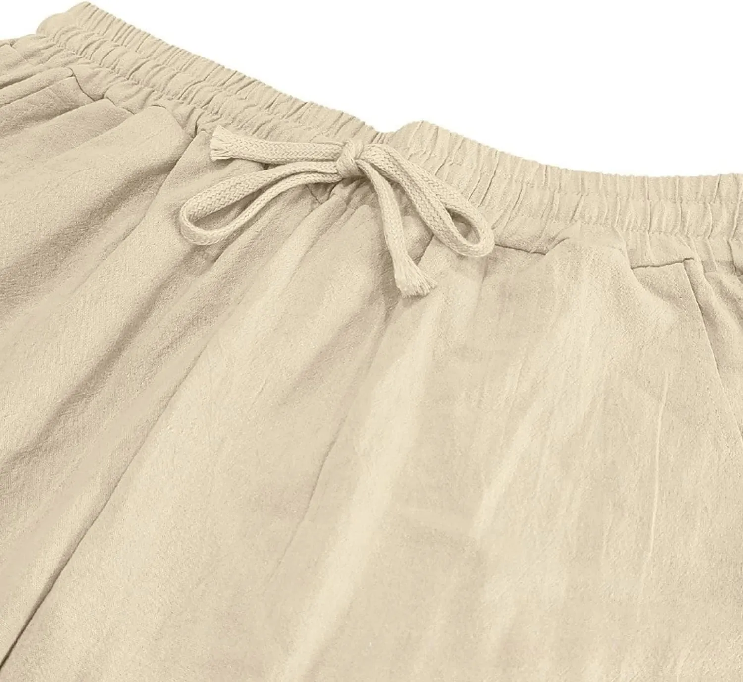 PORCLAY Mens Linen Casual Pants Elastic Waist Drawstring Hip Hop Trousers Wide Leg Yoga Beach 2025 Summer Pants