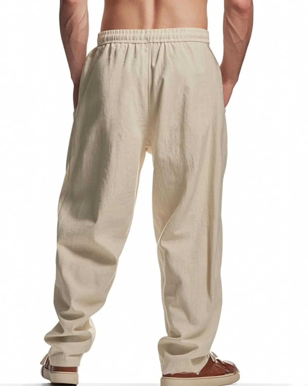 PORCLAY Mens Linen Casual Pants Elastic Waist Drawstring Hip Hop Trousers Wide Leg Yoga Beach 2025 Summer Pants