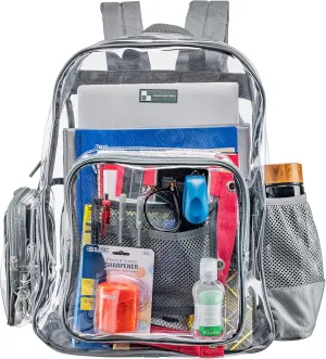 Premium Quality - Heavy Duty Clear Backpack with Mesh Organizer, Clear Bookbag (Medium, Steel Gray)