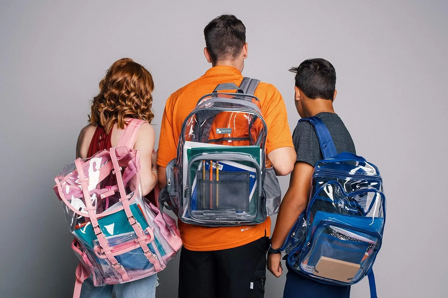 Premium Quality - Heavy Duty Clear Backpack with Mesh Organizer, Clear Bookbag (Medium, Steel Gray)