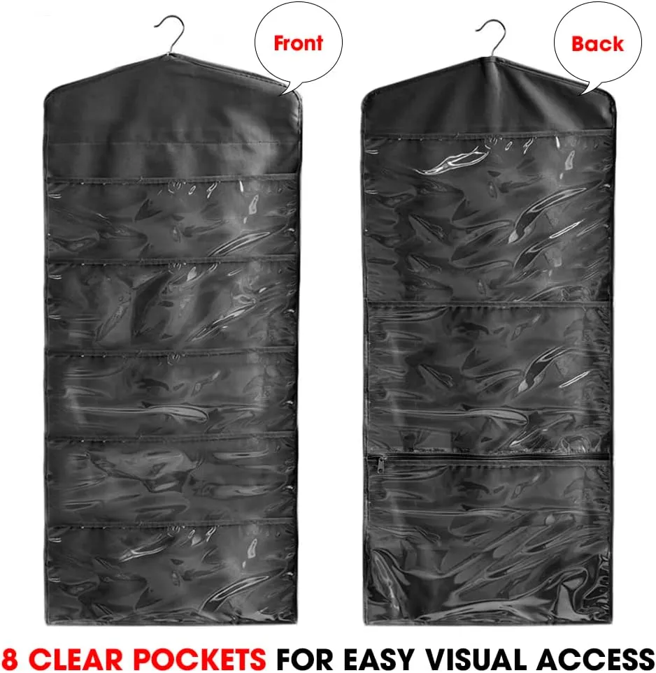 Primode Gift Bag and Tissue Paper Storage, Hanging Organizer with Multiple Front and Back Pockets Double Sided, Organize Gift Wrap and Paper Bags 38 x 16 Inch (Full Black)