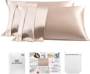PROMEED 23 Momme Silk Pillowcase 2 Pack with Zipper, 3rd Gen Grade 6A  100% Mulberry Silk Pillow Case Set of 2, Cooling Pillow Cases for Hot Sleepers (Queen 20"x30", Champagne)