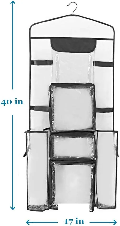 ProPik Hanging Double-Sided Gift Wrap Organizer, Wrapping Paper Storage with Multiple Front and Back Pockets, Organize Your Gift Bags Bows Ribbons 40”X17" Fits 40 Inch Rolls (Black seam)