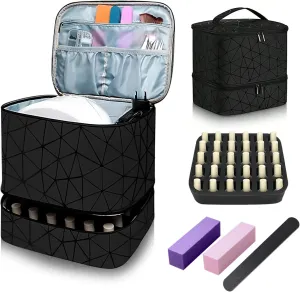 PU Leather Nail Polish Organizer Holds 30 Bottles(15ml-0.5 fl.oz)& Nail Lamp Nail Bag-Waterproof,Double-Layer Nail Organizers and Storage Nail Kit Organizer