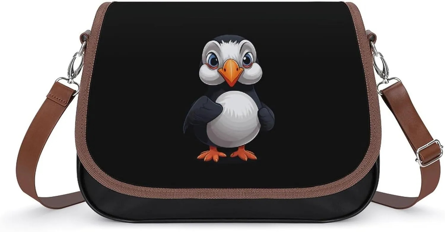 Puffin Bird Women's PU Leather Purses Crossbody Shoulder Bag Messenger Bag