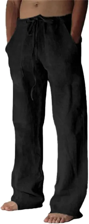 Puimentiua Cotton Linen Pants Men Casual Loose Fit Elastic Drawstring Waist Summer Beach Pants