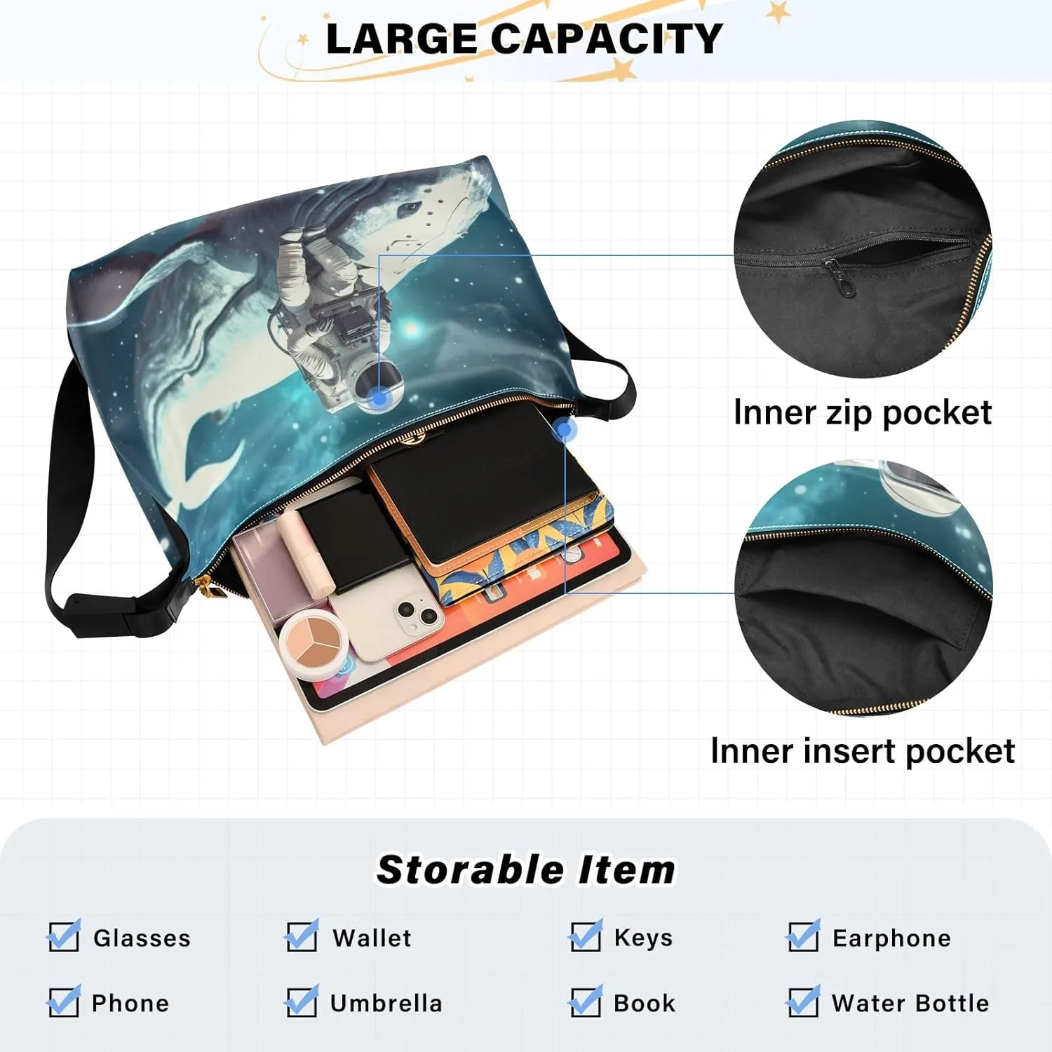 Purple Angrey Sea Animal Shoulder Bag for Women Man PU Leather Crossbody Bag with Adjustable Strap