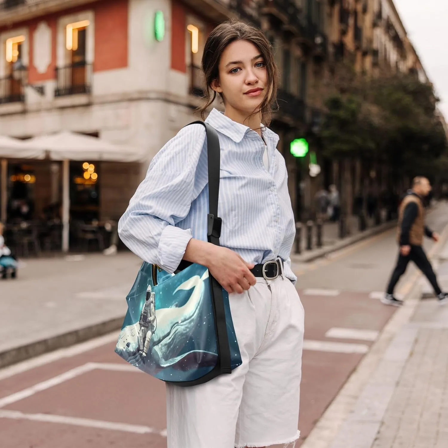 Purple Angrey Sea Animal Shoulder Bag for Women Man PU Leather Crossbody Bag with Adjustable Strap