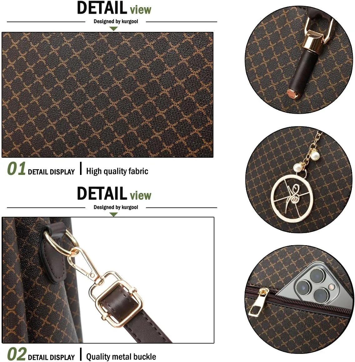 Purse and Handbags for Women, 3 Zip Compartments Tote Bag Designer Shoulder Purse Top Handle Satchel Bags