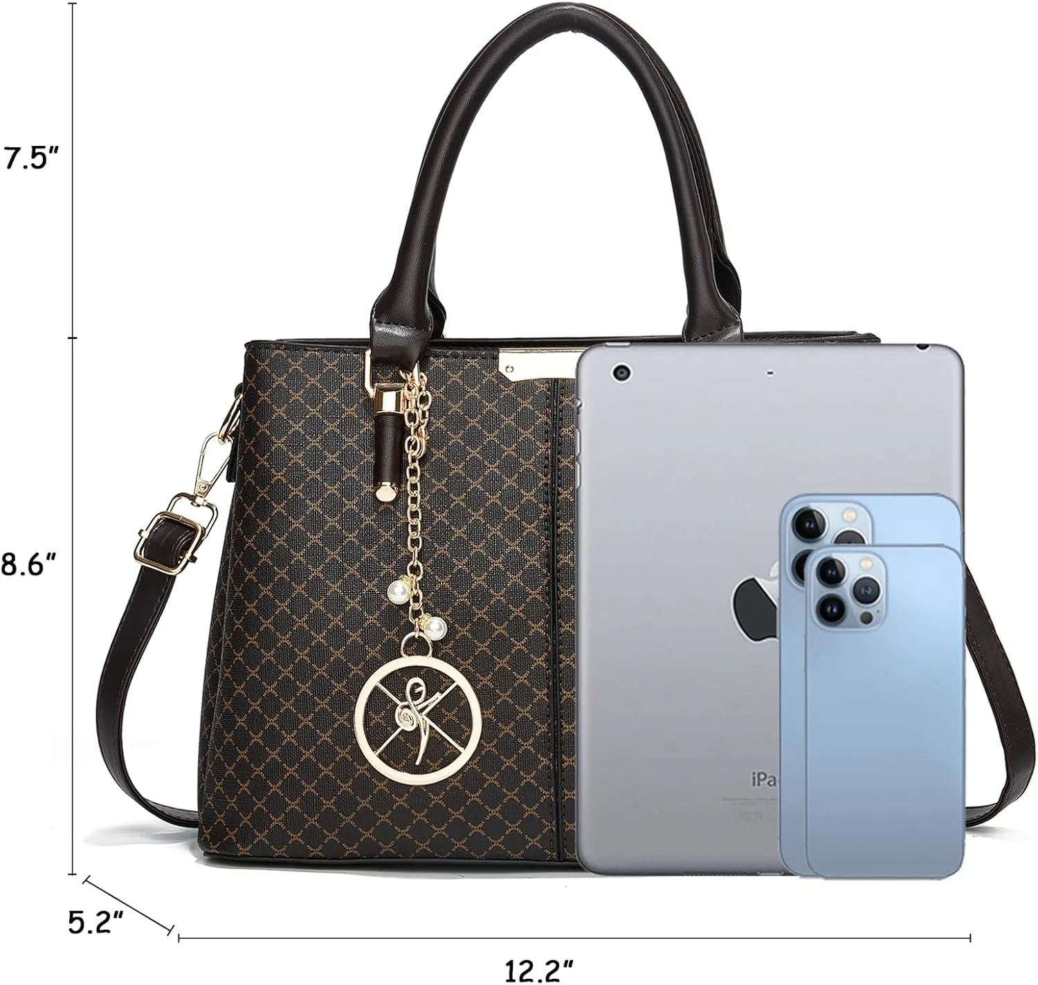 Purse and Handbags for Women, 3 Zip Compartments Tote Bag Designer Shoulder Purse Top Handle Satchel Bags