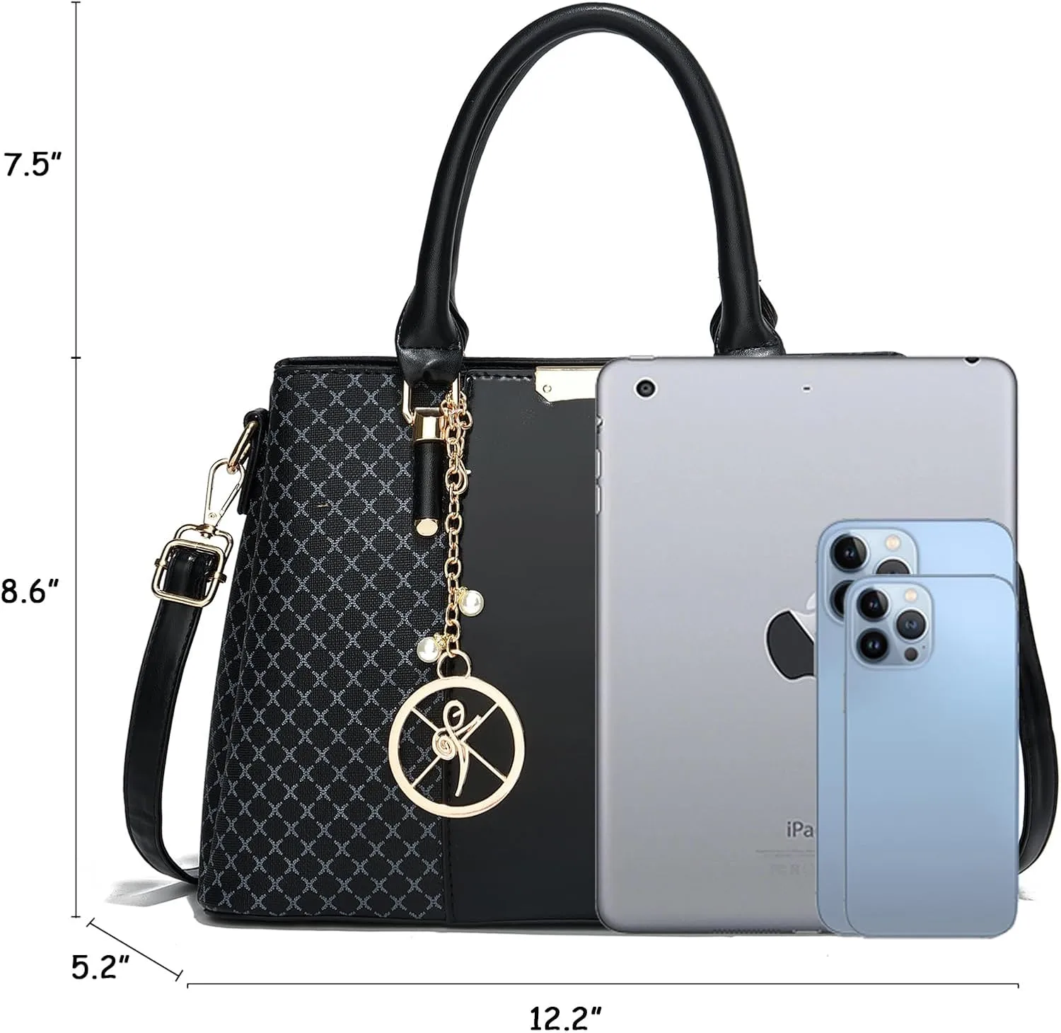 Purse and Handbags for Women, 3 Zip Compartments Tote Bag Designer Shoulder Purse Top Handle Satchel Bags