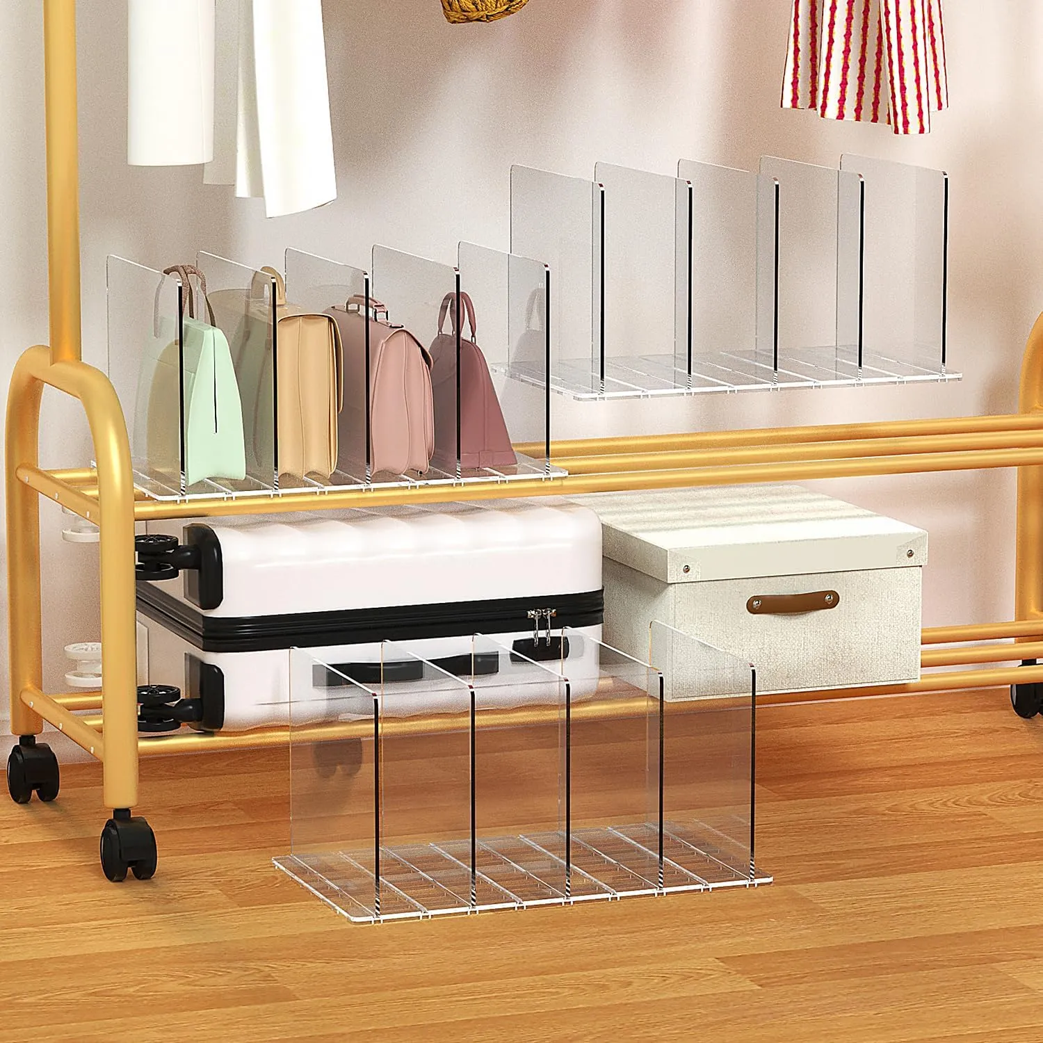 PURSE ORGANIZER - Clear Adjustable Shelf Dividers, Office/Closet (Clear, 2PCS 4LAYER)