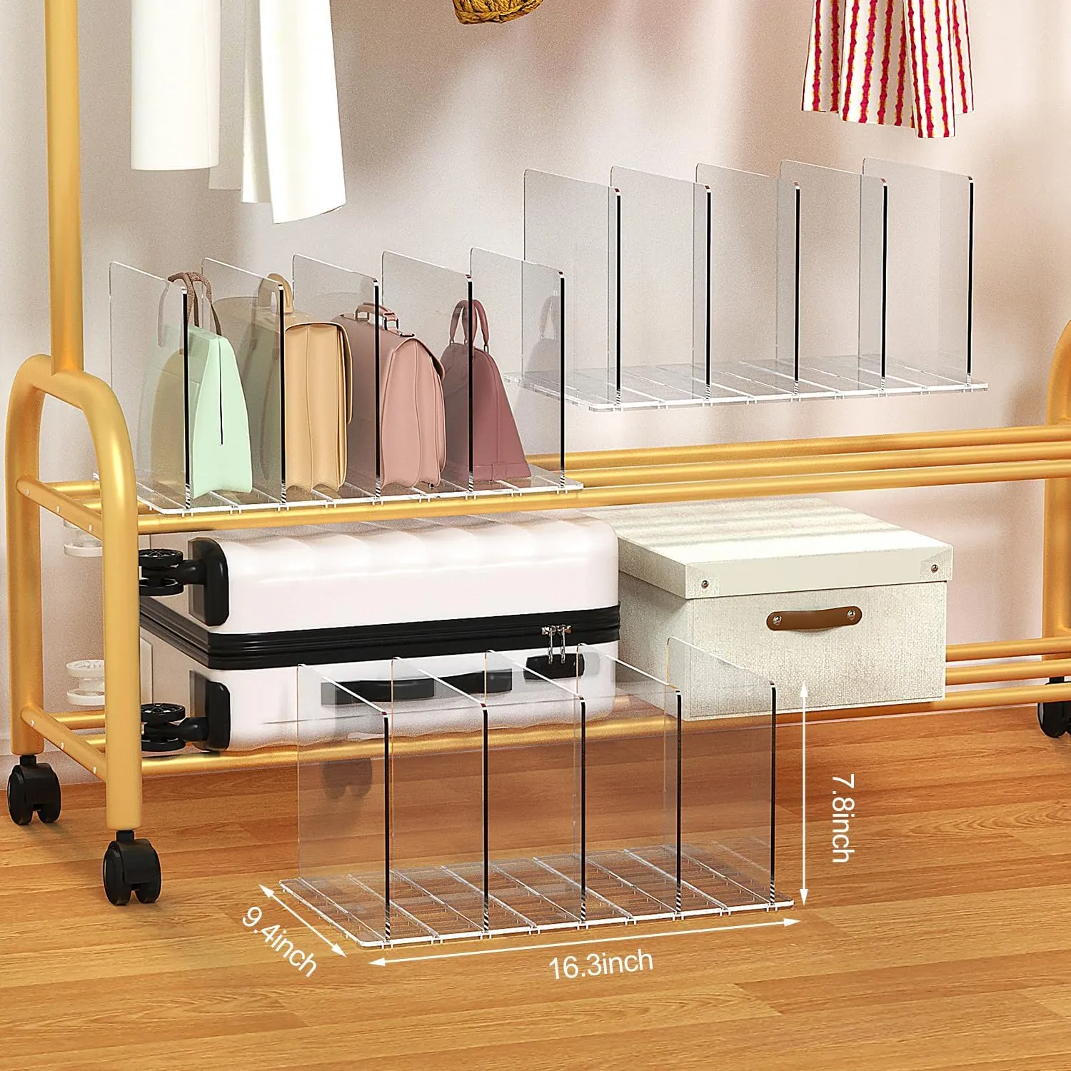 PURSE ORGANIZER - Clear Adjustable Shelf Dividers, Office/Closet (Clear, 2PCS 4LAYER)