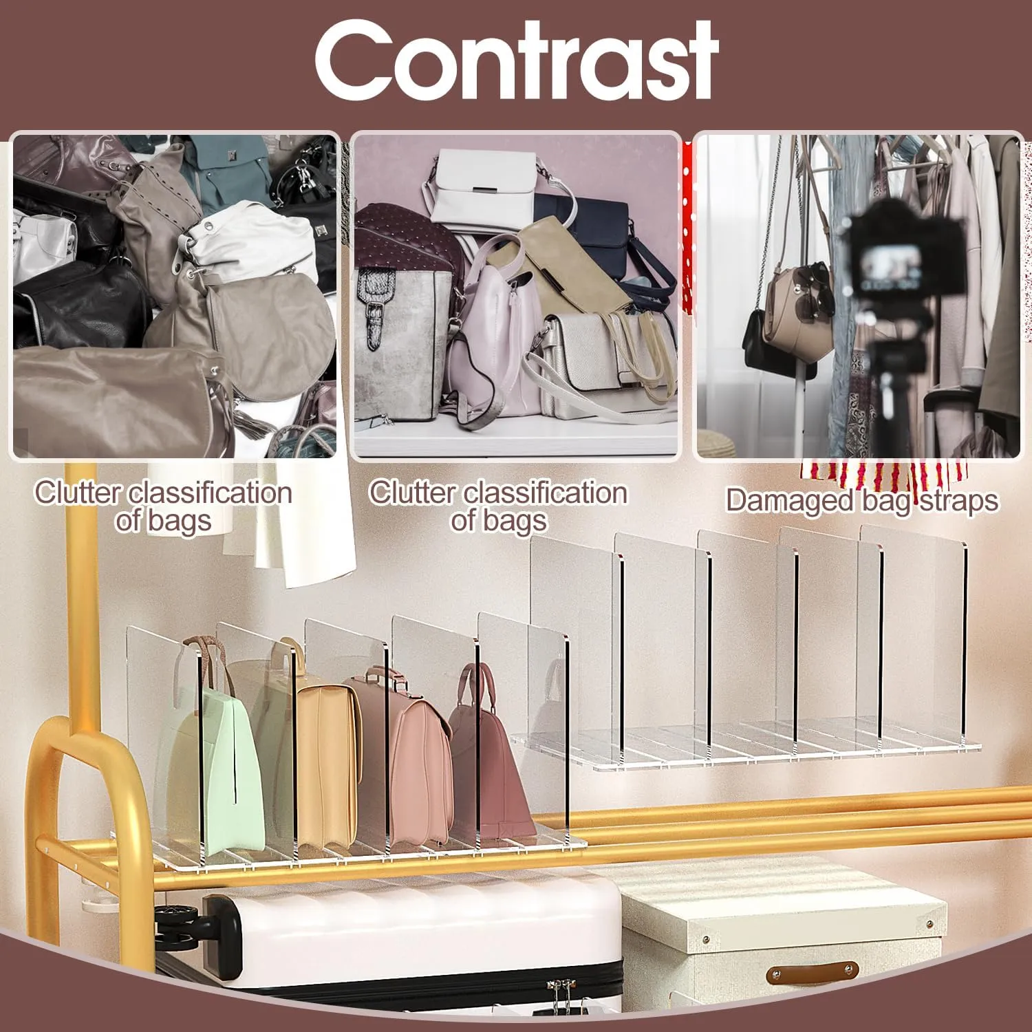 PURSE ORGANIZER - Clear Adjustable Shelf Dividers, Office/Closet (Clear, 2PCS 4LAYER)