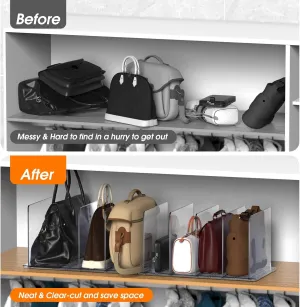 Purse Organizer for Closet, 5 Pack Adjustable Acrylic Shelf Dividers for Closet Organization, Closet Organizers and Storage, Purse Separator Handbag Storage Organizer, Purse Dividers for Closet