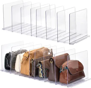 Purse Organizer for Closet, Adjustable Acrylic Clear Handbag Storage Organizers, Shelf Divider Bag Organizer for Small Closet, 2 Pack