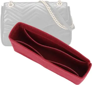 Purse Organizer Insert Felt With Pockets, Mini Handbag Tote Shaper for GG Marmont Matelasse Shoulder Bag, Turn Into Crossbody (Medium, Red)