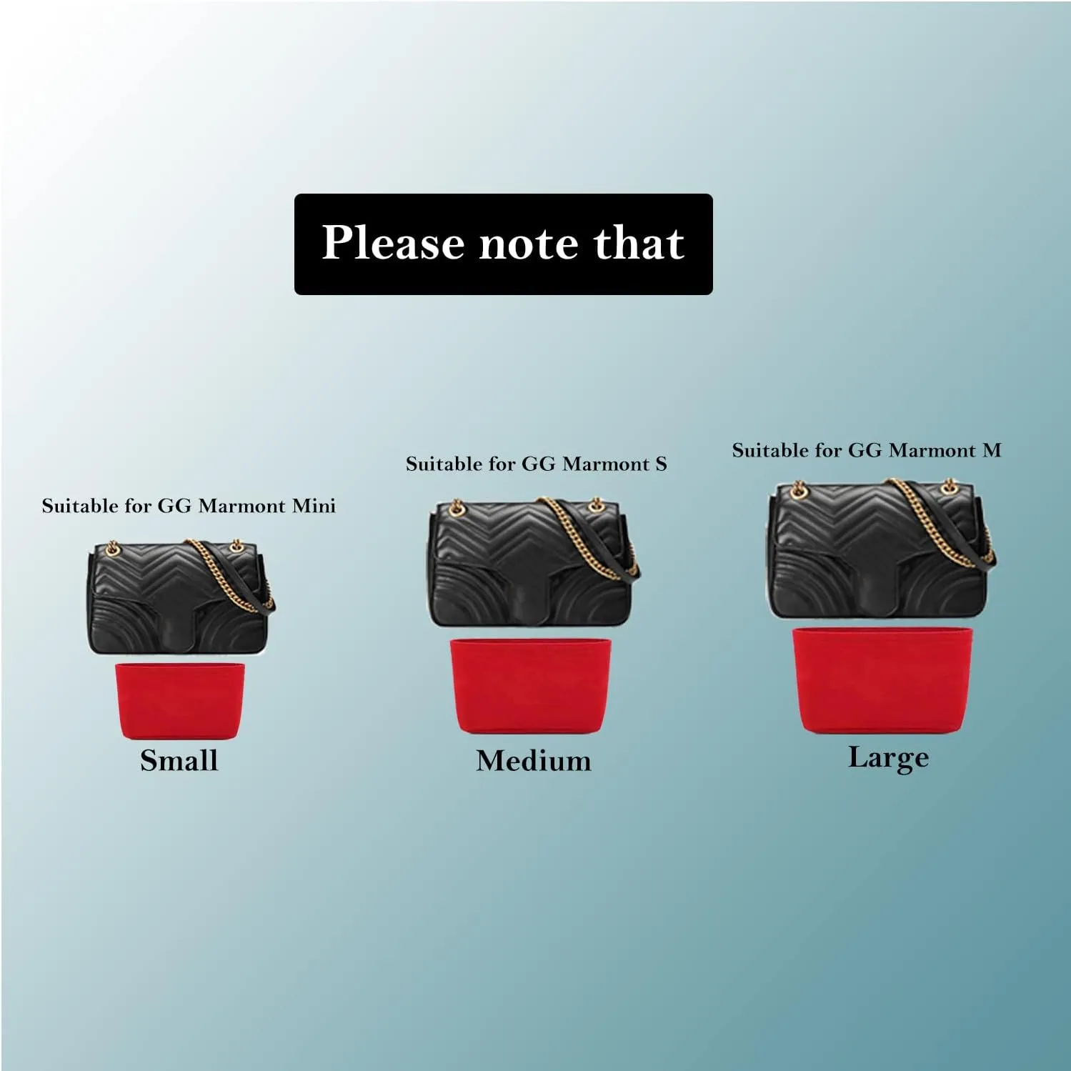 Purse Organizer Insert Felt With Pockets, Mini Handbag Tote Shaper for GG Marmont Matelasse Shoulder Bag, Turn Your Bag Into A Crossbody (Small, Red)
