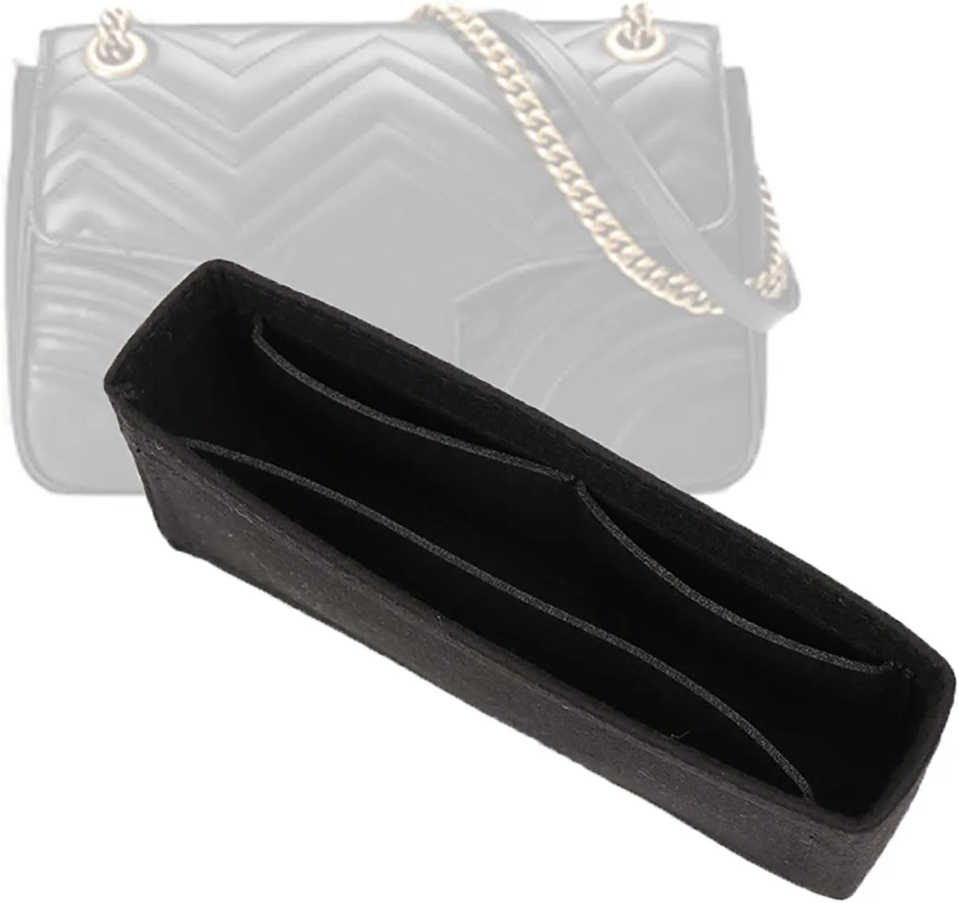 Purse Organizer Insert Felt With Pockets, Mini Handbag Tote Shaper for GG Marmont Matelasse Shoulder Bag, Turn Your Purse Into A Crossbody (Large, Black)