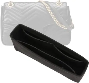 Purse Organizer Insert Felt With Pockets, Mini Handbag Tote Shaper for GG Marmont Matelasse Shoulder Bag, Turn Your Purse Into A Crossbody (Large, Black)