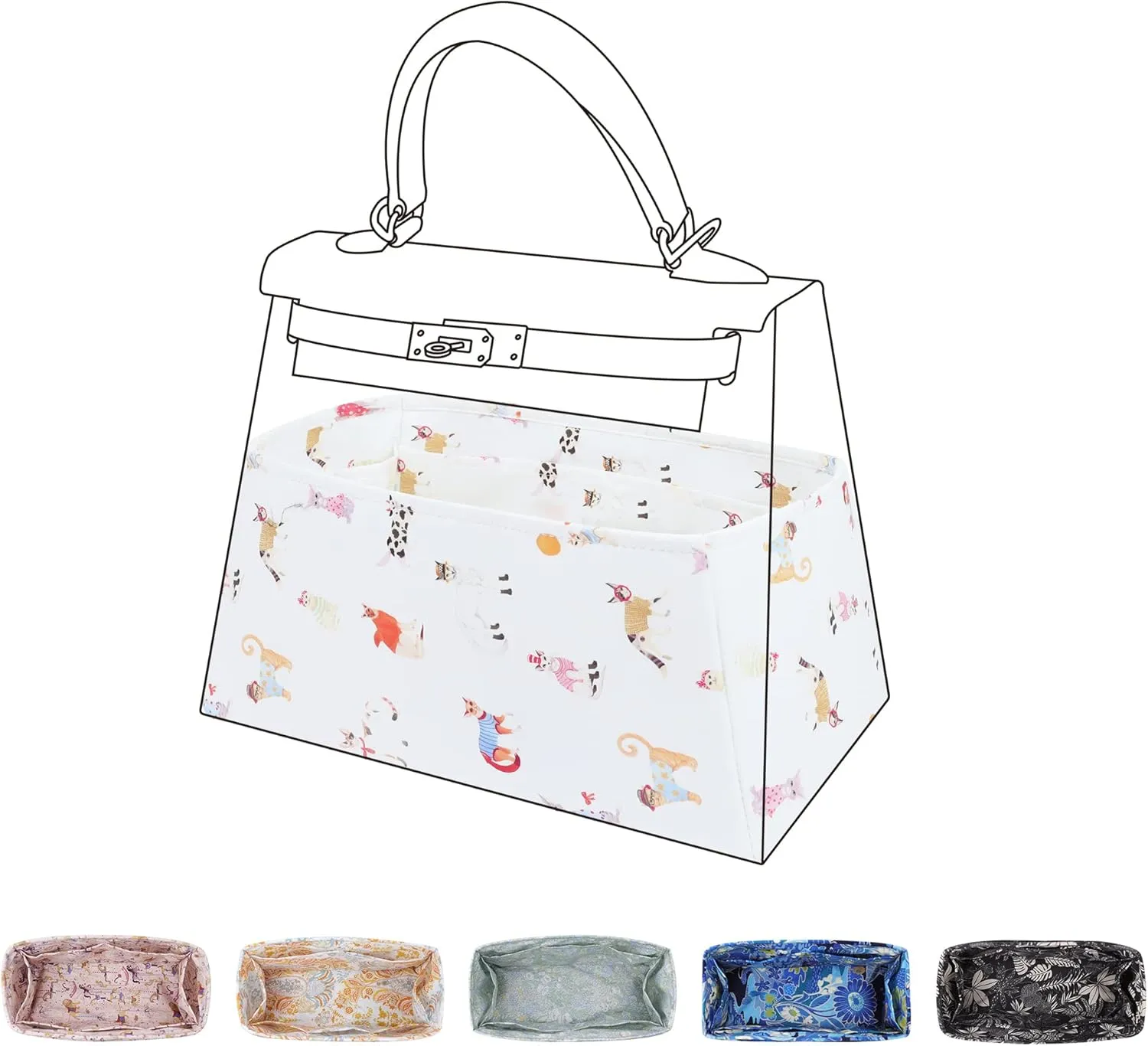 Purse Organizer Insert For Kelly mini/25/28/32/35 bags, Lightweight Bag Organizer Liner, Luxury Handbag Tote Shaper Inner Bag (KL25, Cat Paradise)
