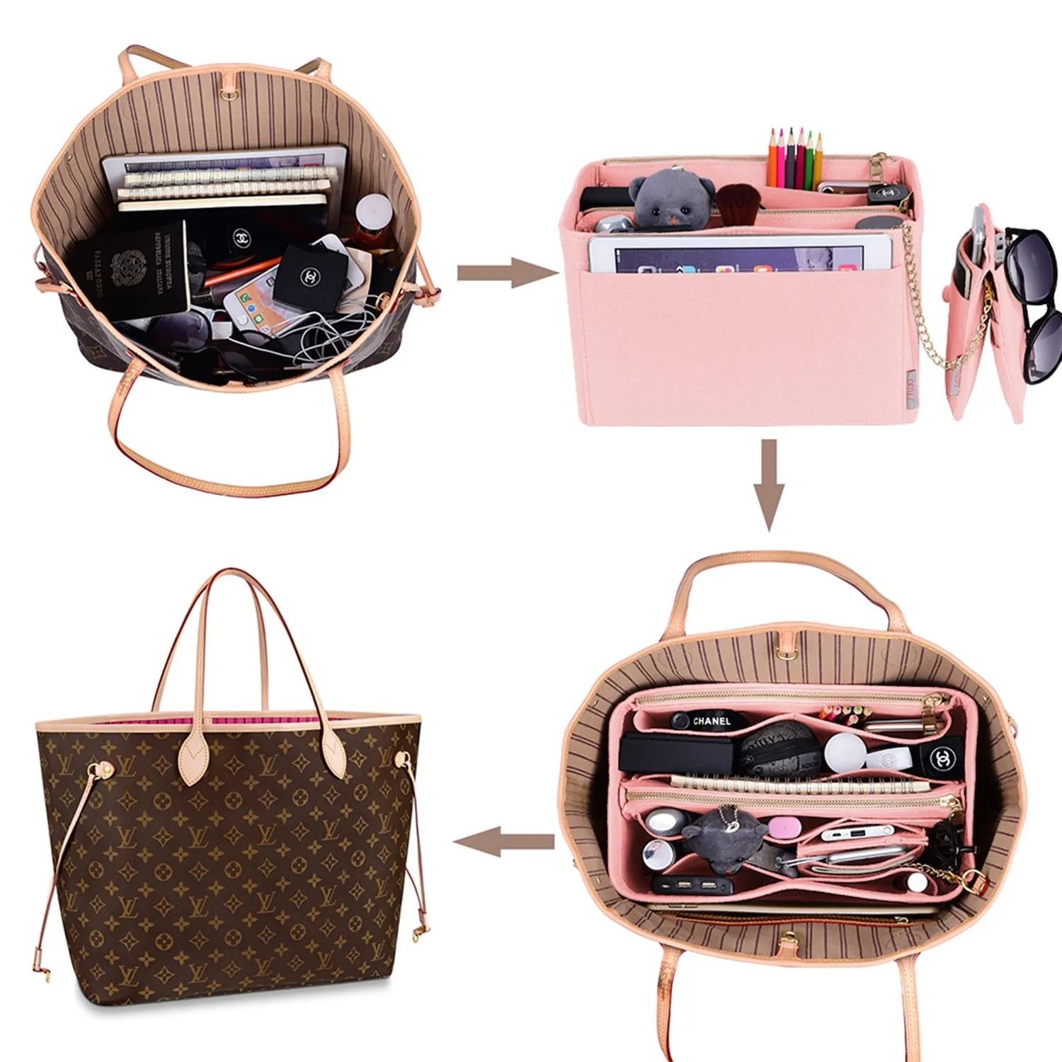 Purse Organizer With 2 Metal Zipper, Bag Organizer With RFID Blocking Pocket Purse Organizer insert | Louis Vuitton speedy 25 30