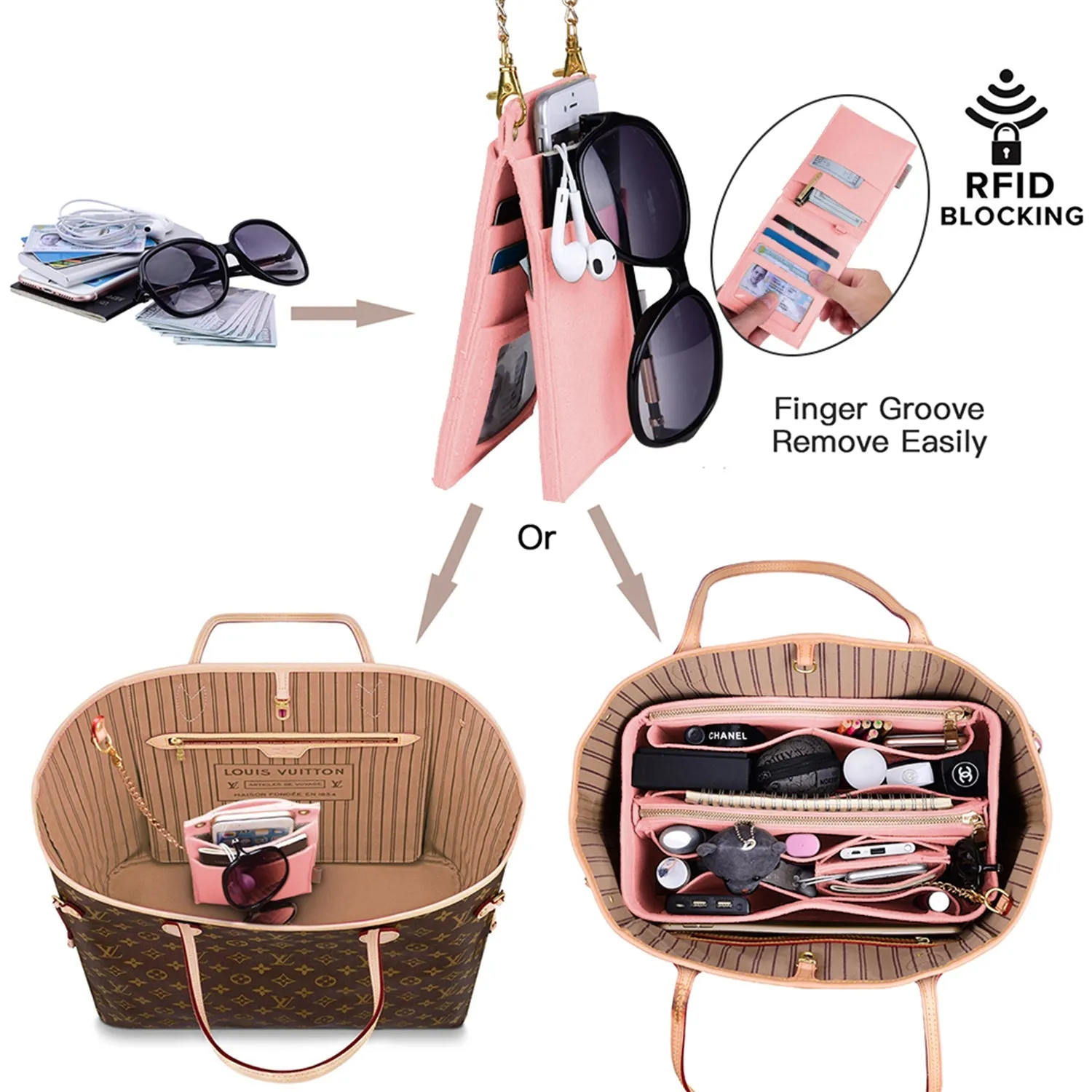 Purse Organizer With 2 Metal Zipper, Bag Organizer With RFID Blocking Pocket Purse Organizer insert | Louis Vuitton speedy 25 30