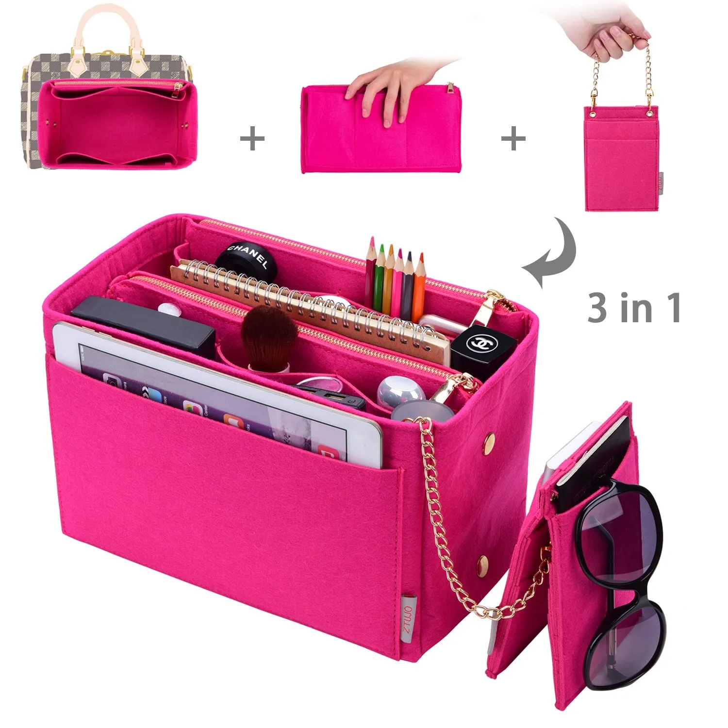 Purse Organizer With 2 Metal Zipper, Bag Organizer With RFID Blocking Pocket Purse Organizer insert | Louis Vuitton speedy 25 30