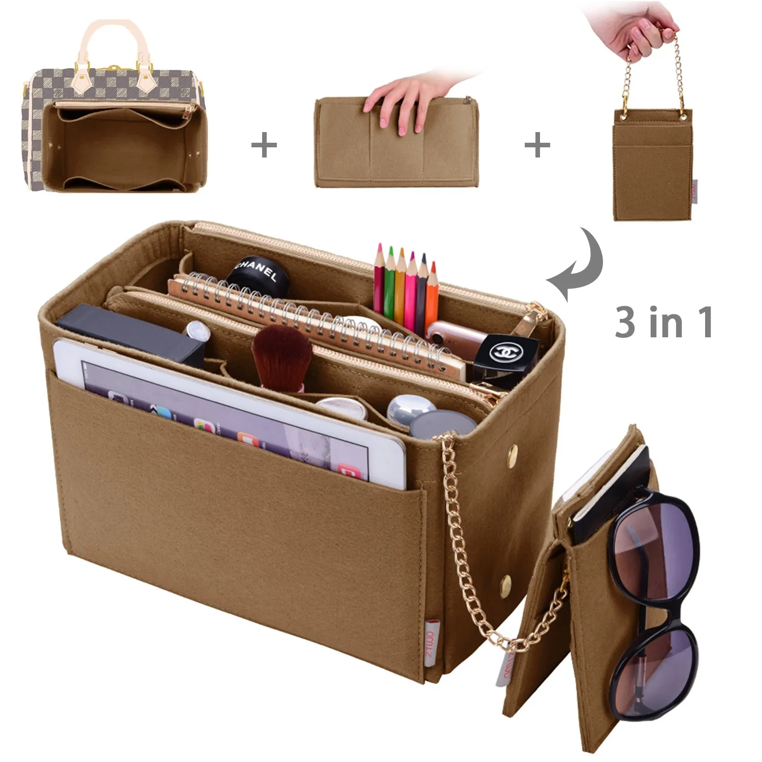 Purse Organizer With 2 Metal Zipper, Bag Organizer With RFID Blocking Pocket Purse Organizer insert | Louis Vuitton speedy 25 30