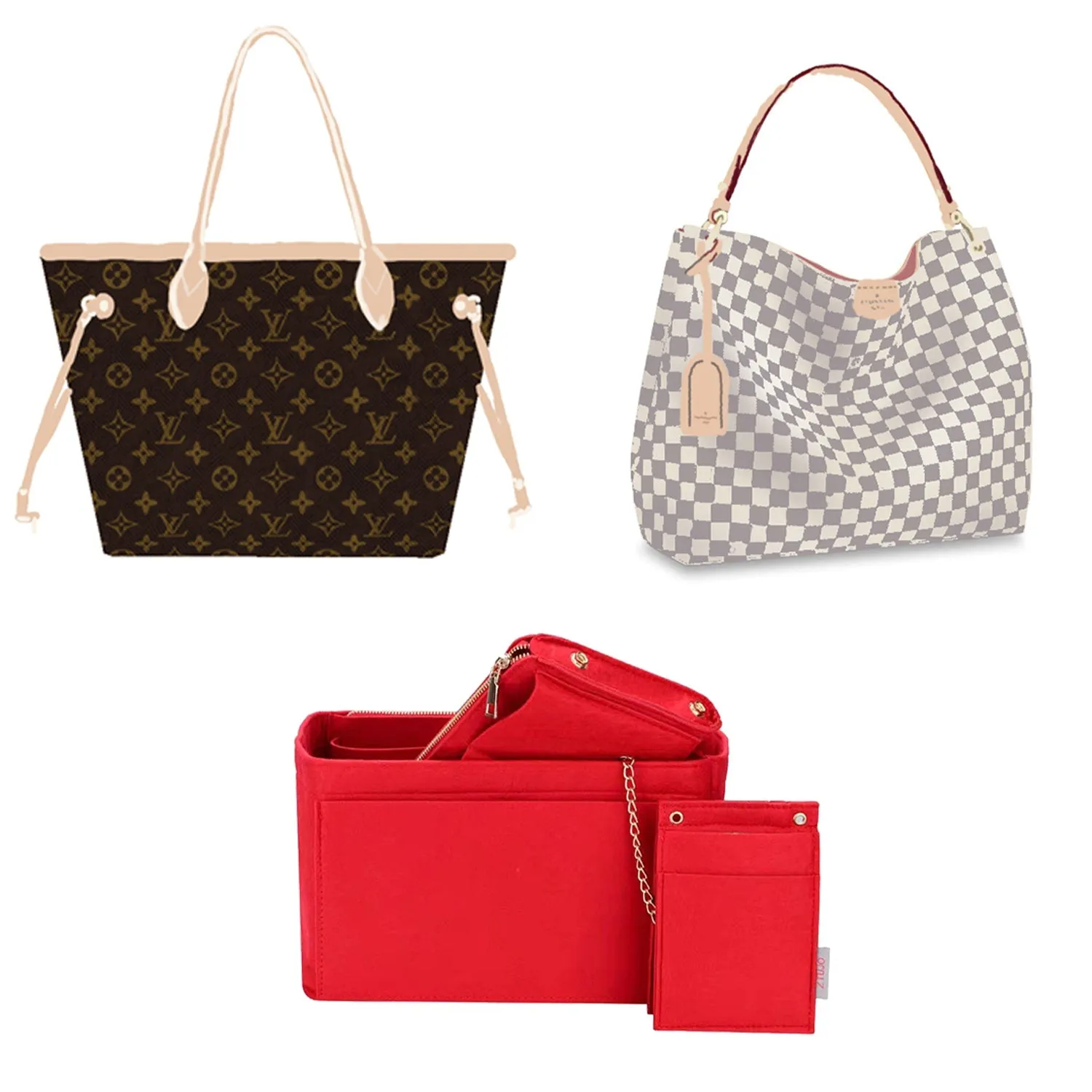Purse Organizer With 2 Metal Zipper, Bag Organizer With RFID Blocking Pocket Purse Organizer insert | Louis Vuitton speedy 25 30
