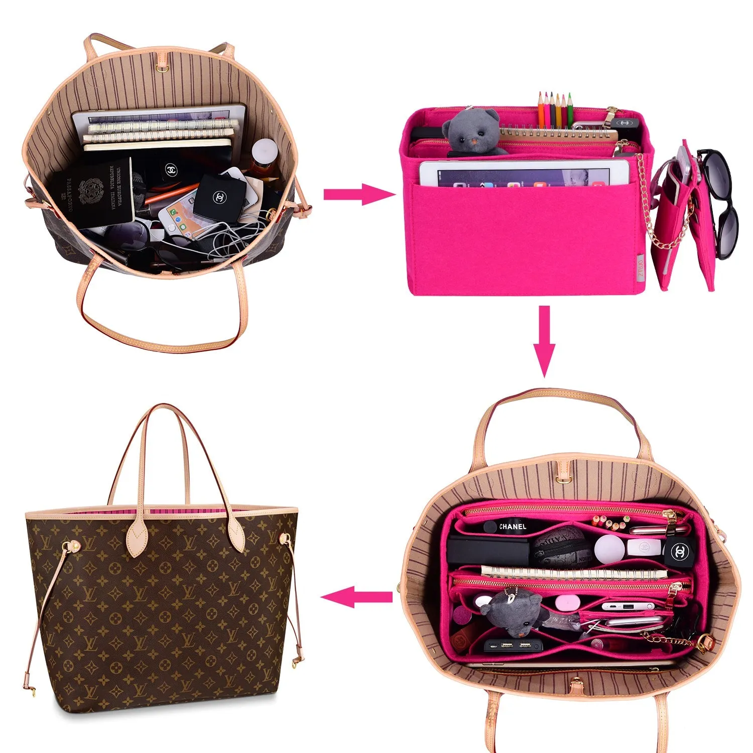 Purse Organizer With 2 Metal Zipper, Bag Organizer With RFID Blocking Pocket Purse Organizer insert | Louis Vuitton speedy 25 30