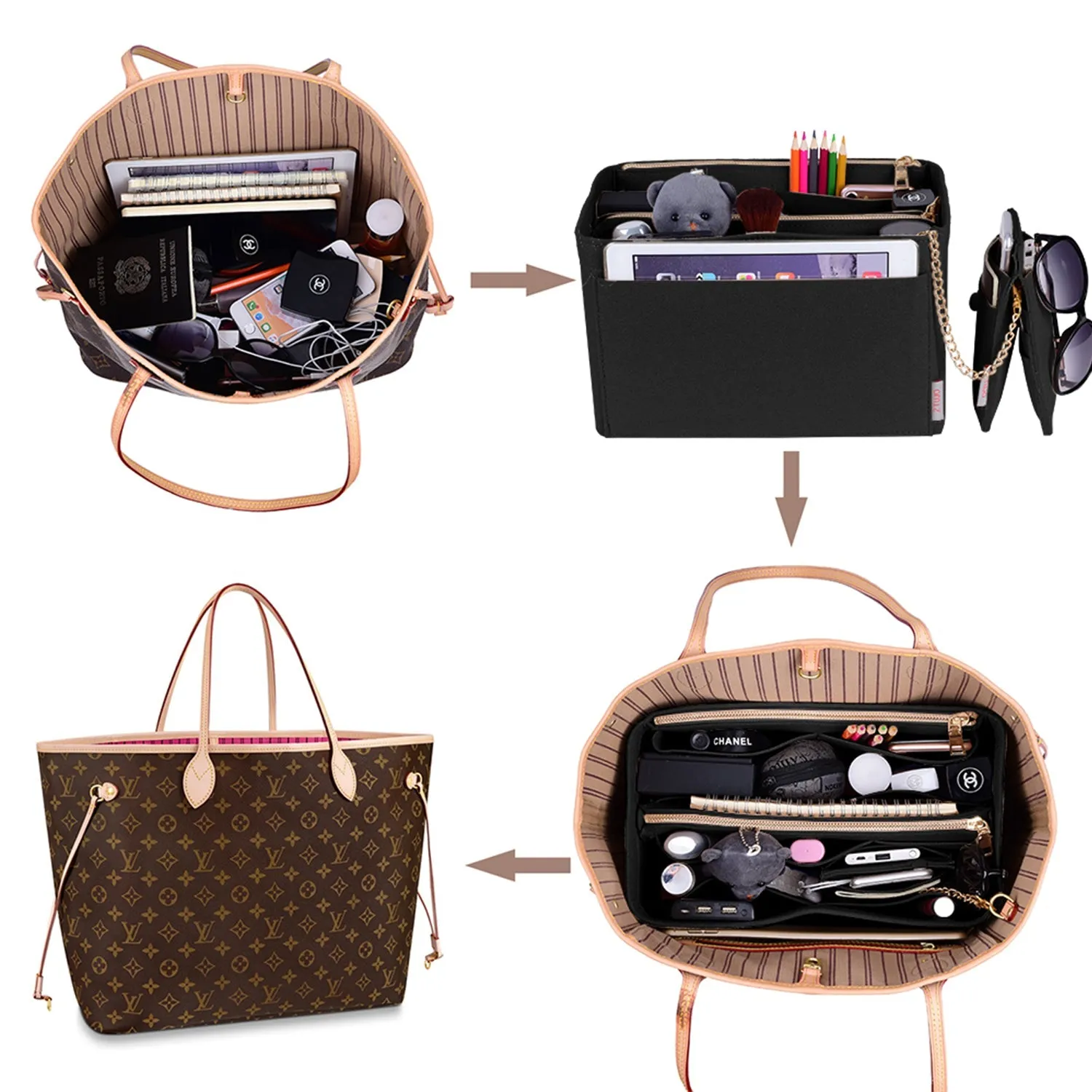 Purse Organizer With 2 Metal Zipper, Bag Organizer With RFID Blocking Pocket Purse Organizer insert | Louis Vuitton speedy 25 30