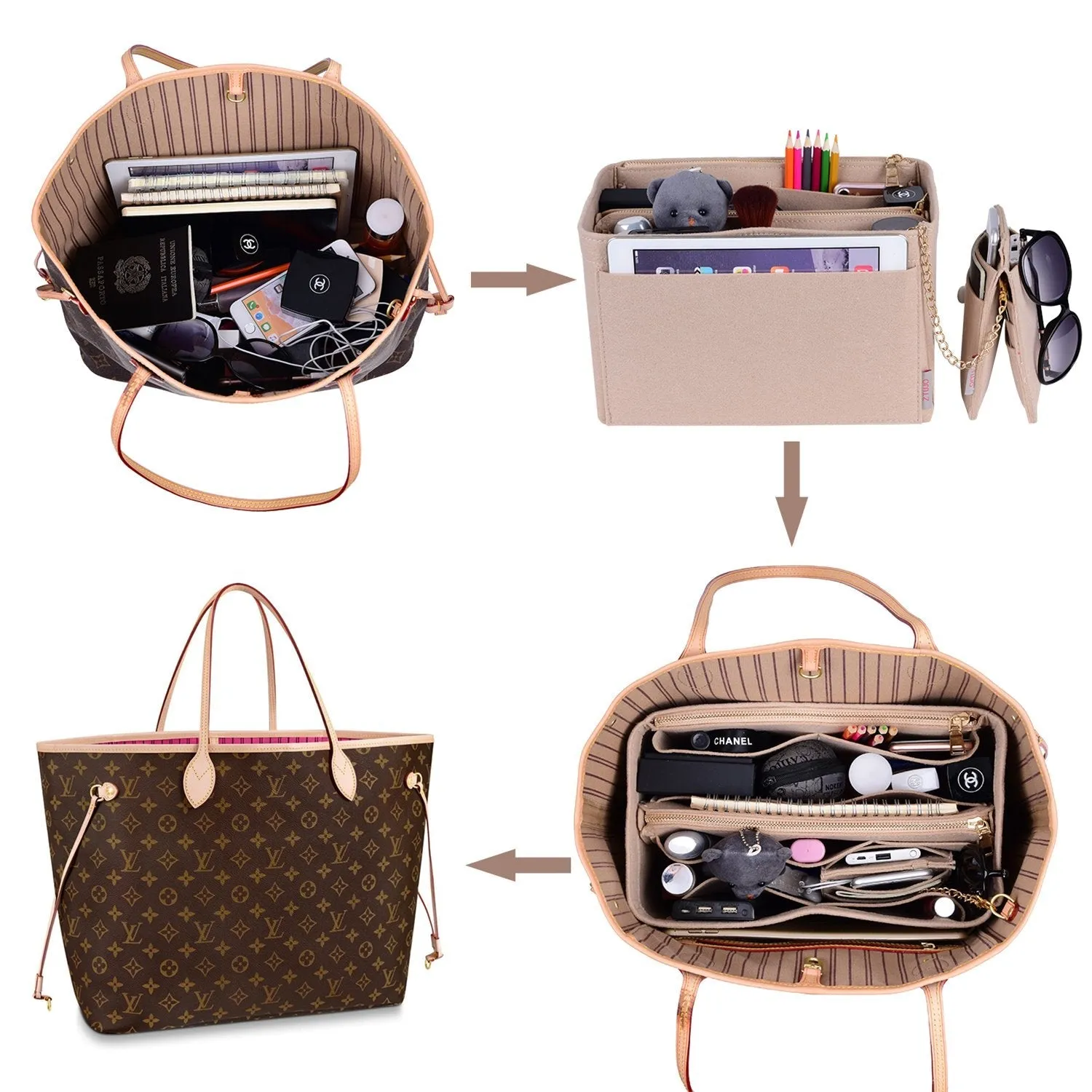 Purse Organizer With 2 Metal Zipper, Bag Organizer With RFID Blocking Pocket Purse Organizer insert | Louis Vuitton speedy 25 30