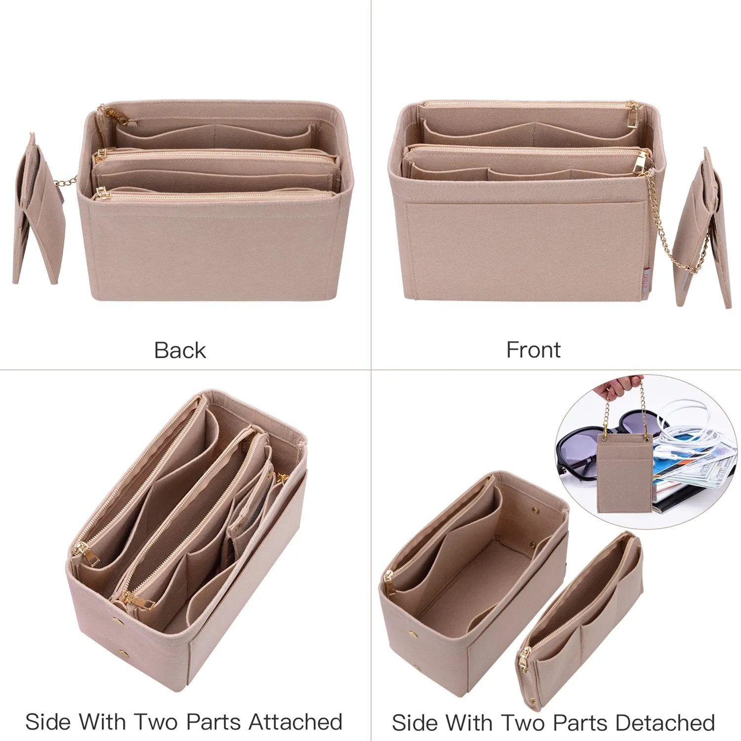 Purse Organizer With 2 Metal Zipper, Bag Organizer With RFID Blocking Pocket Purse Organizer insert | Louis Vuitton speedy 25 30