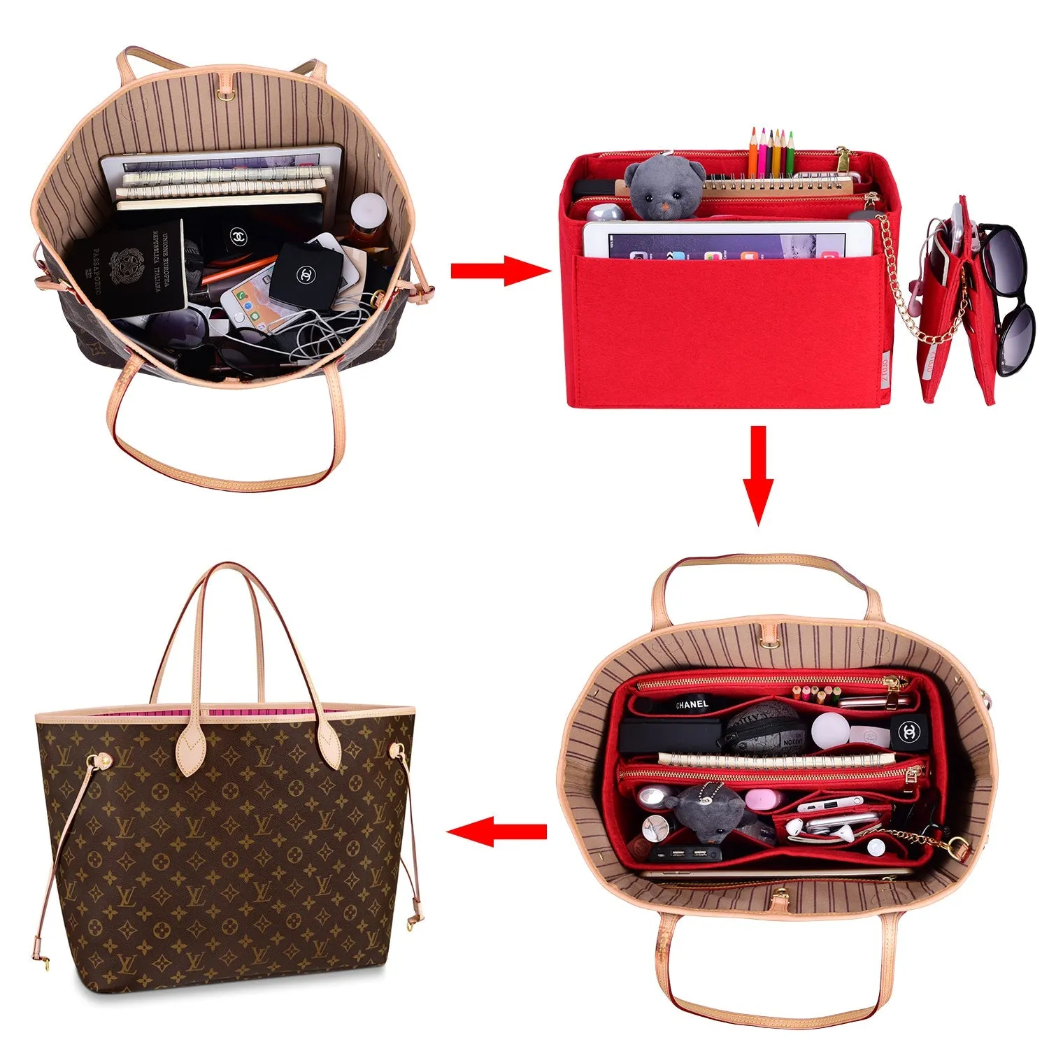 Purse Organizer With 2 Metal Zipper, Bag Organizer With RFID Blocking Pocket Purse Organizer insert | Louis Vuitton speedy 25 30