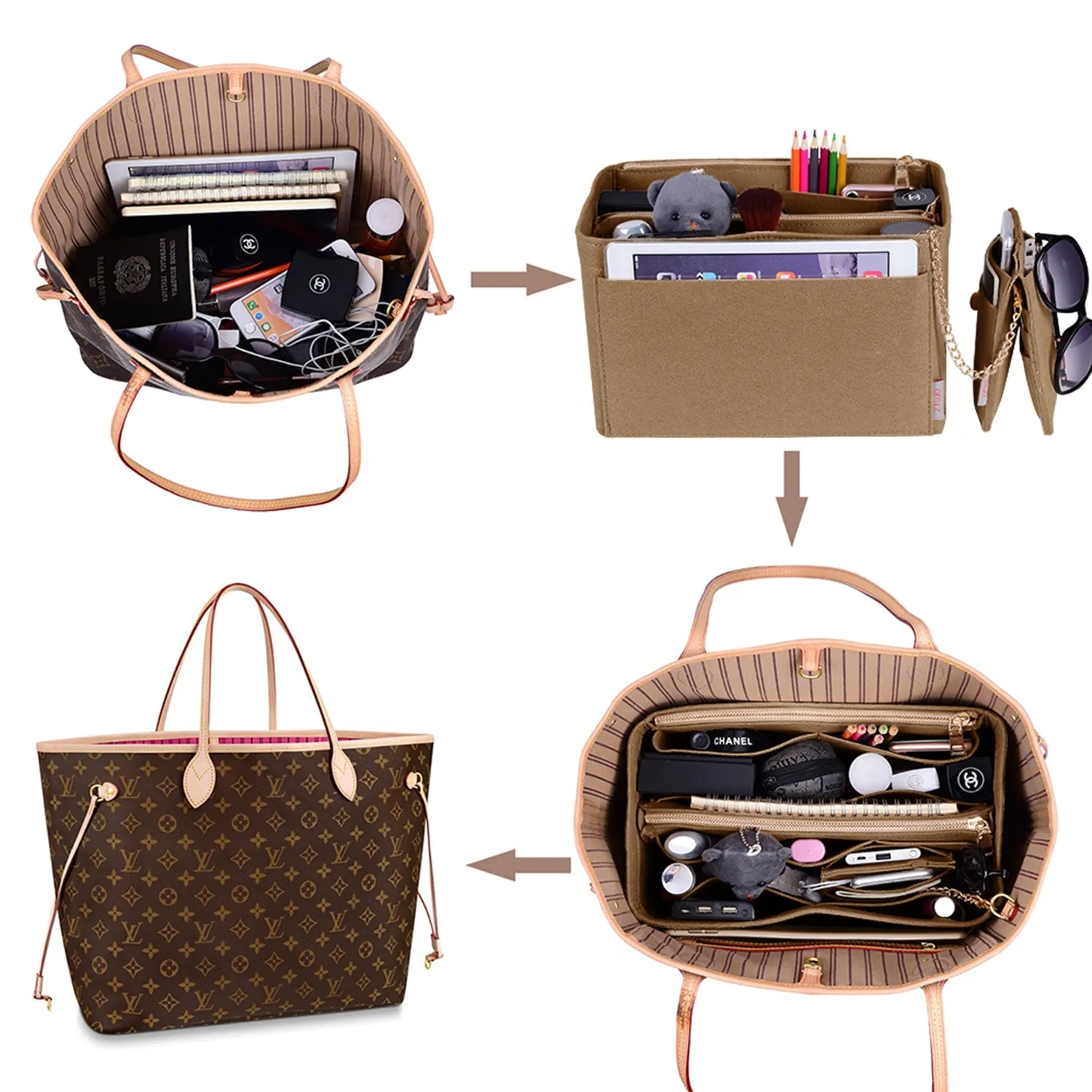 Purse Organizer With 2 Metal Zipper, Bag Organizer With RFID Blocking Pocket Purse Organizer insert | Louis Vuitton speedy 25 30